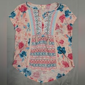 Style & Co Boho Embroidered Short Sleeve Top
